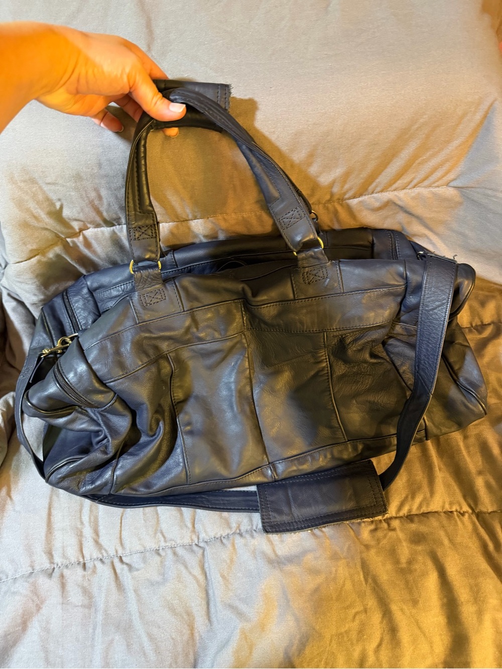 Classic Navy Leather Weekender Bag - Men